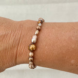 freshwater pearl bracelet on elasticated band bronze peach beige brown champagne