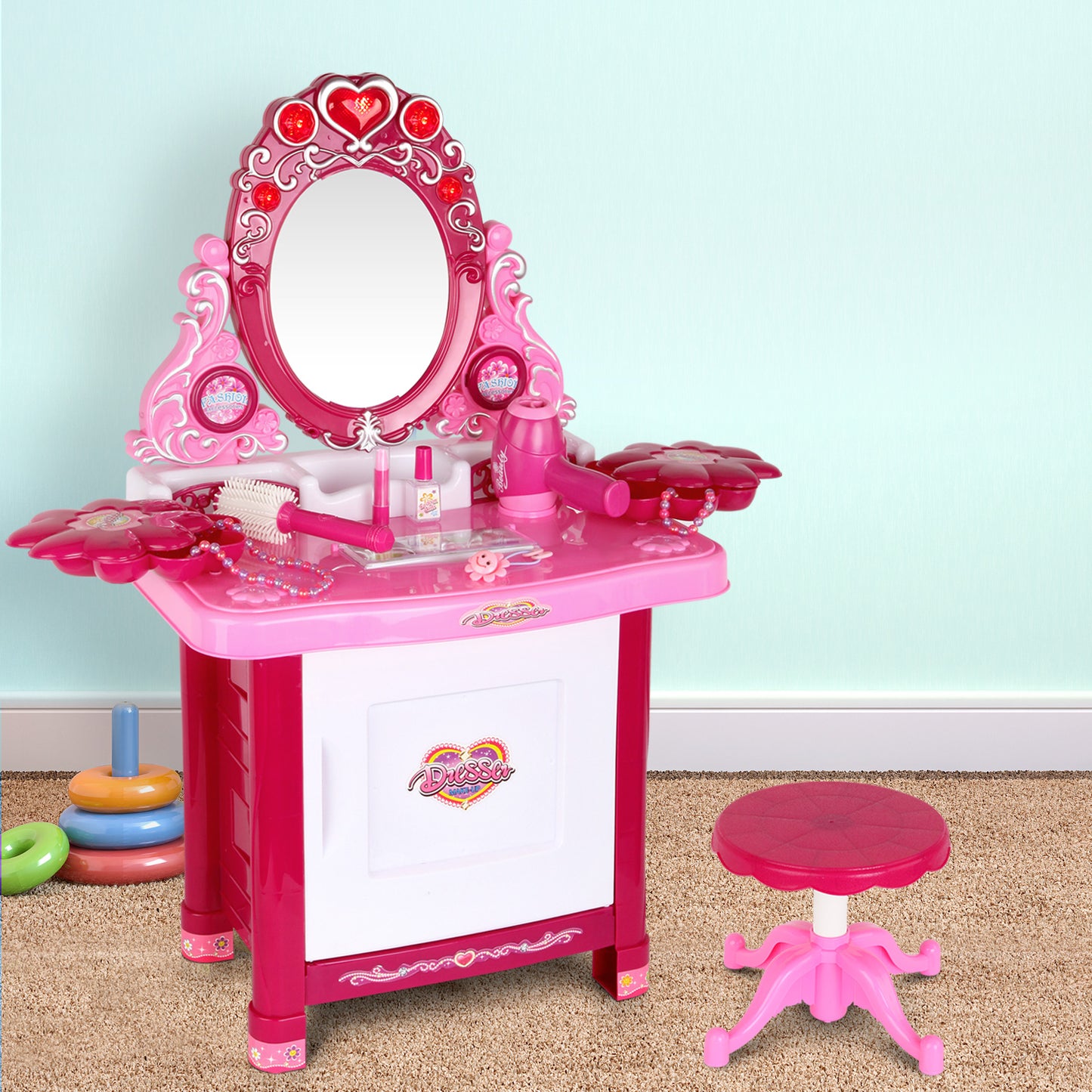 Keezi Kids Pretend Makeup Play Set Dressing Table Chair Girls Toys Children