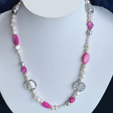 single strand pink white freshwater pearl neckalce