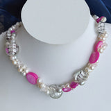 twisted pink and white freshwater pearl necklace twist with clasp