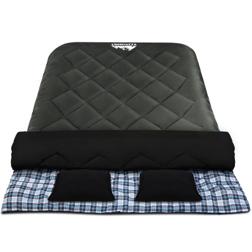 Weisshorn Sleeping Bag Double Pillow Thermal Camping Hiking Tent Grey -10C