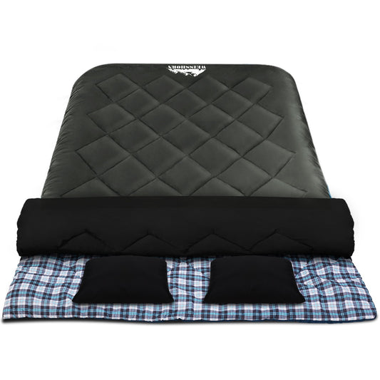 Weisshorn Sleeping Bag Double Pillow Thermal Camping Hiking Tent Grey -10C