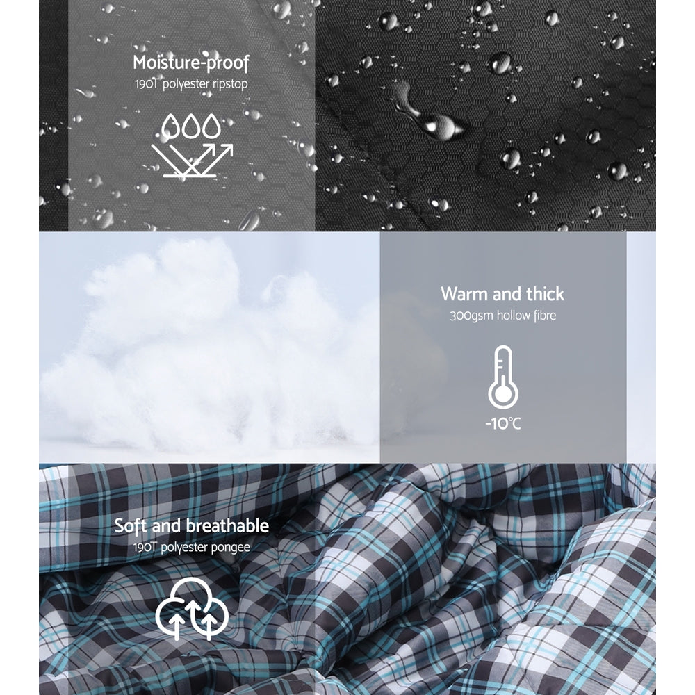 Weisshorn Sleeping Bag Double Pillow Thermal Camping Hiking Tent Grey -10C