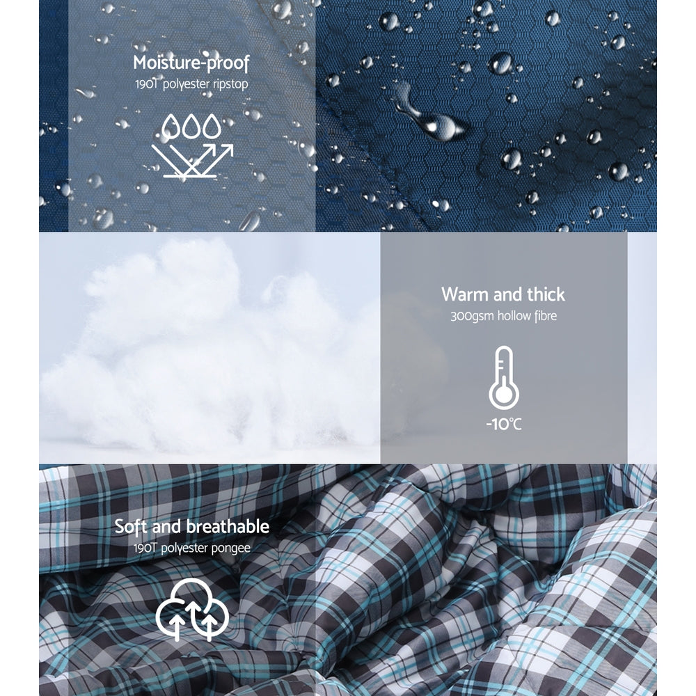 Weisshorn Sleeping Bag Double Pillow Thermal Camping Hiking Tent Blue -10C