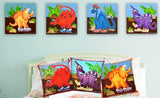 Dinosaur Cushion Covers and Matching Artwork Paintings for Kids Bedroom Play Room Nursery