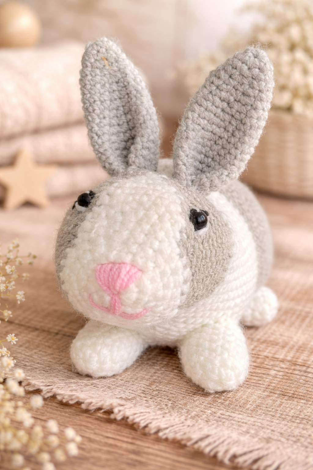 Handmade Crochet Bunny Rabbit Plush Stuffed Animal Toy Baby Shower Nursery Decor
