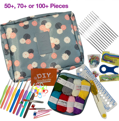 Complete Crochet Starter Kits – Choose from 50+ 70+ and 100+ Yarns, Hooks & Accessories - All in 1 Travel Kit