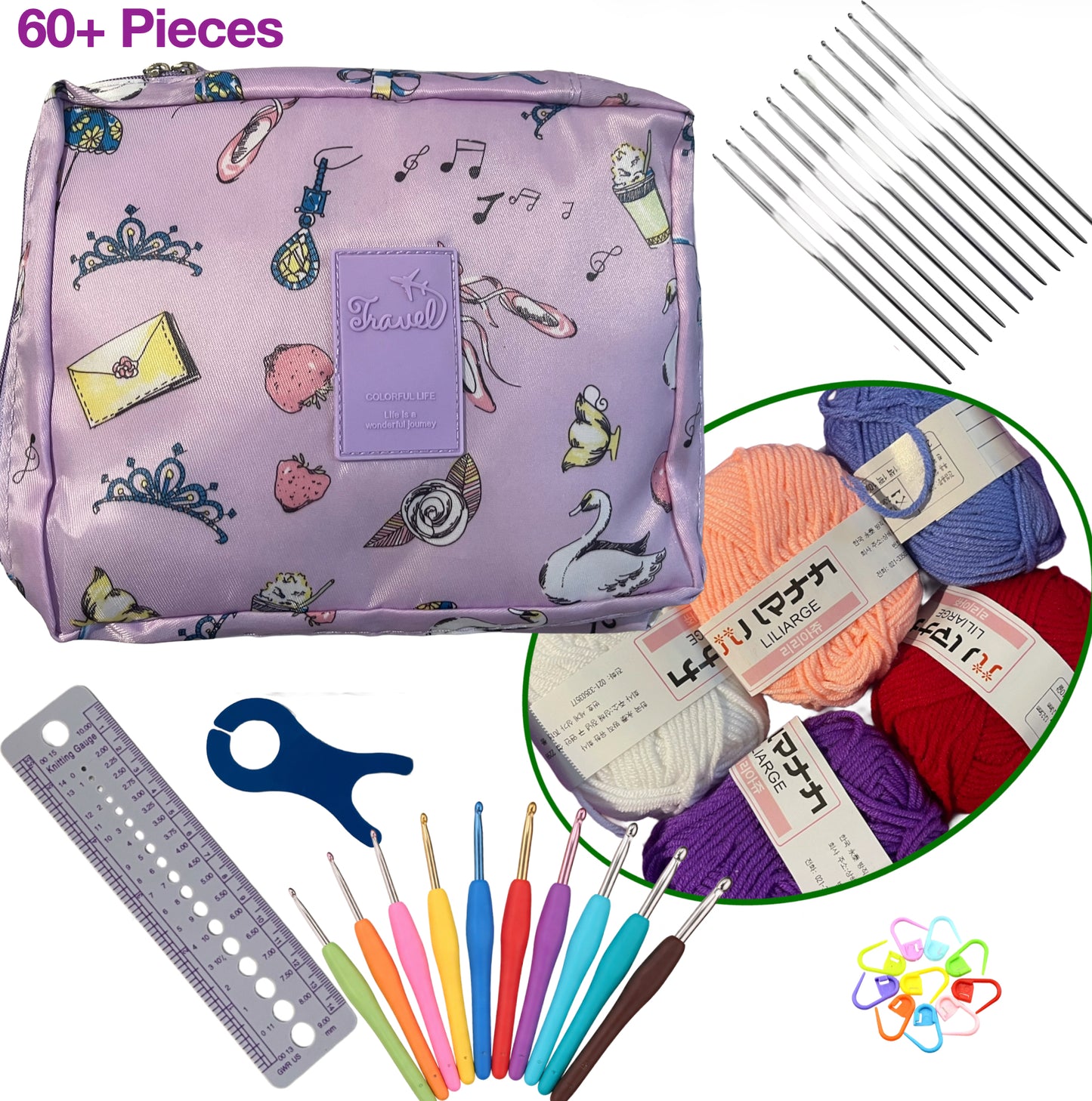 Crochet Starter Kit – All in 1 Travel Set with Yarn Hooks & Accessories Swan Princess