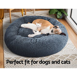 i.Pet Pet Bed Dog Cat 90cm Large Calming Soft Plush Bed Dark Grey