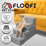 FLOOFI 4-Step Detachable Memory Foam Pet Stairs with Removable Washable Cover (Grey) FI-RS-101-CM