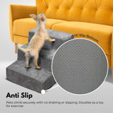 FLOOFI 3-Step Detachable Memory Foam Pet Stairs with Removable Washable Cover (Grey) FI-RS-102-CM