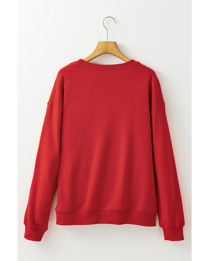 Red Heat Transfer HOLLY JOLLY Printing Christmas Pullover Sweatshirt - 2XL