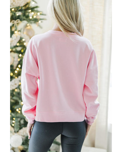 Pink holly jolly Printed Round Neck Christmas Sweatshirt - 2XL