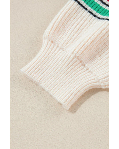 Beige Tinsel Holly Jolly Graphic Classic Sweater - M