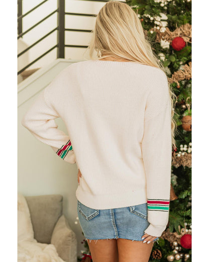 Beige Tinsel Holly Jolly Graphic Classic Sweater - M