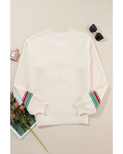Beige Tinsel Holly Jolly Graphic Classic Sweater - S