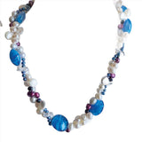blue white glass twist with metal clasp necklace