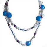 double strand blue white glass twist necklace freshwater pearls