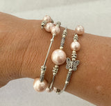 Bracelets Pearls on Silver Wire with Butterflies, fits all wrist sizes, wrap around. Loved by Teenagers and ladies alike