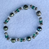 olive green freshwater pearl clear glass crystals green crystals metal silver flowers bracelet