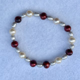 white pearl round freshwater bracelet burgundy grey rice pearl