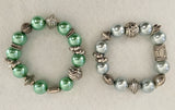 Set of 2 Bracelets for girls, teenagers, young ladies! Round beads with silver shapes on elasticated band makes a beautiful gift