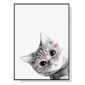 Wall Art 50cmx70cm Cat With Glasses Black Frame Canvas