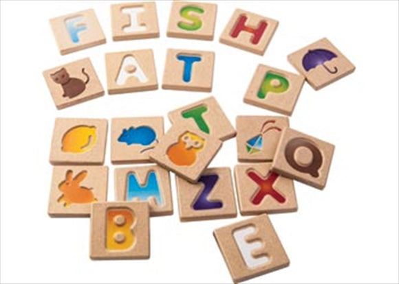 PlanToys - Alphabet A-Z Wooden alphabet blocks building Reading skills