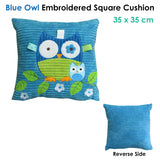 Blue Owl Embroidered Applique Square Cushion