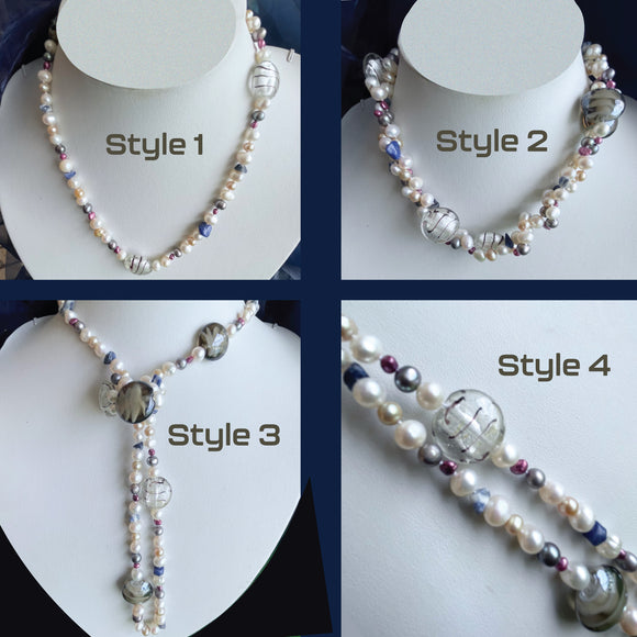 white smokey grey pearl 1 necklace 4 ways to wear
