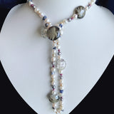 white smokey grey glass twist necklace knotted freshwater pearls